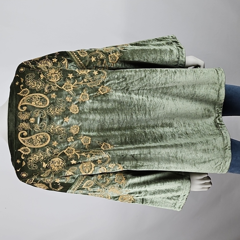 Soft Surroundings Olive Green Velvet Embroidered Tunic - Picture 8 of 16